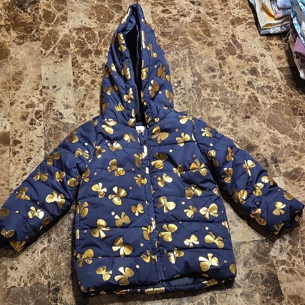 Gymboree Navy and Gold Bow Puffer Jacket